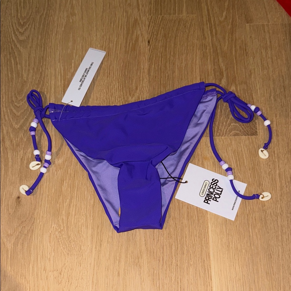 Princess Polly Bright Purple Tie-Side Bikini Bottoms with Bead & Shell Accents